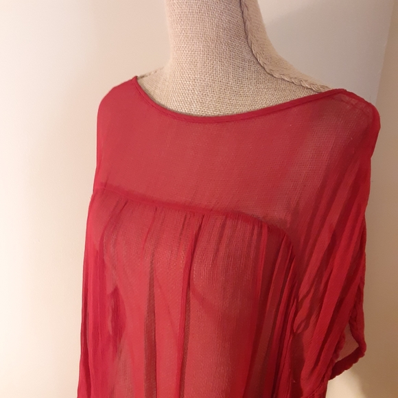LACAUSA sheer red oversized babydoll top small - Picture 4 of 8